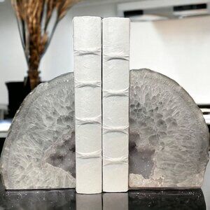 Agate Bookends, Druzy Purple Geode Center, Violet, White Layers, Gray Tones (DC)
